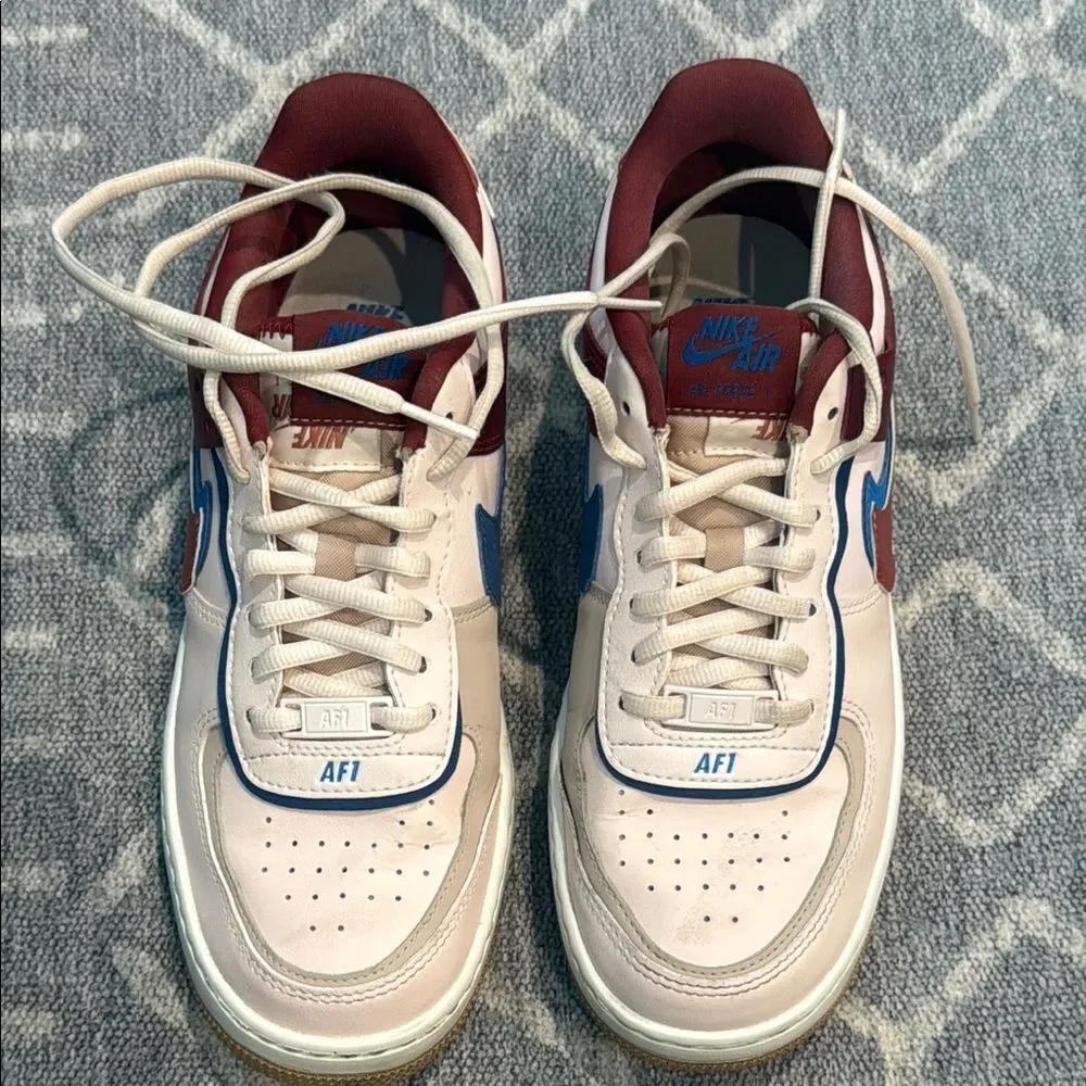 Nike Air Force 1 Athletic Shoes - White, Blue, Red
